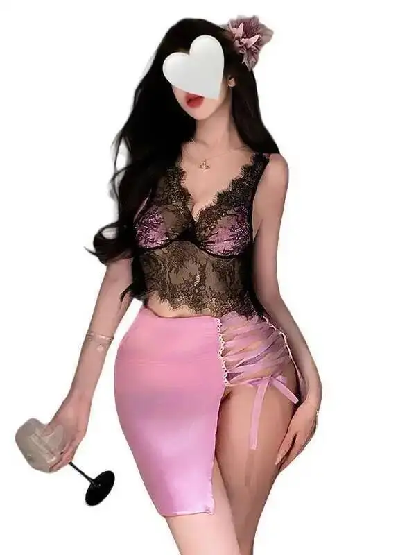 مثير المثيرة ناضجة العميق الرغبة النقية الدانتيل شبكة شفافة عارية الذراعين العميق الخامس الحمالات أكمام ملفوفة الأرداف فستان YB5P