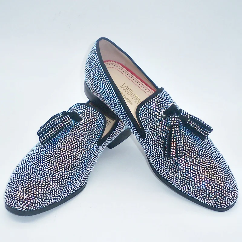 New Fashion Man Tassel Loafers Sparkled Rhinestone Shoes For Men Leather Dress Shoes Breathable Formal Party And Wedding Shoes