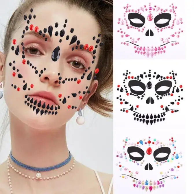 stamp tattoo for face glitter fake tattoo rhinestones for woman Party face Jewels tatoo 3D Sexy face tattoo stickers