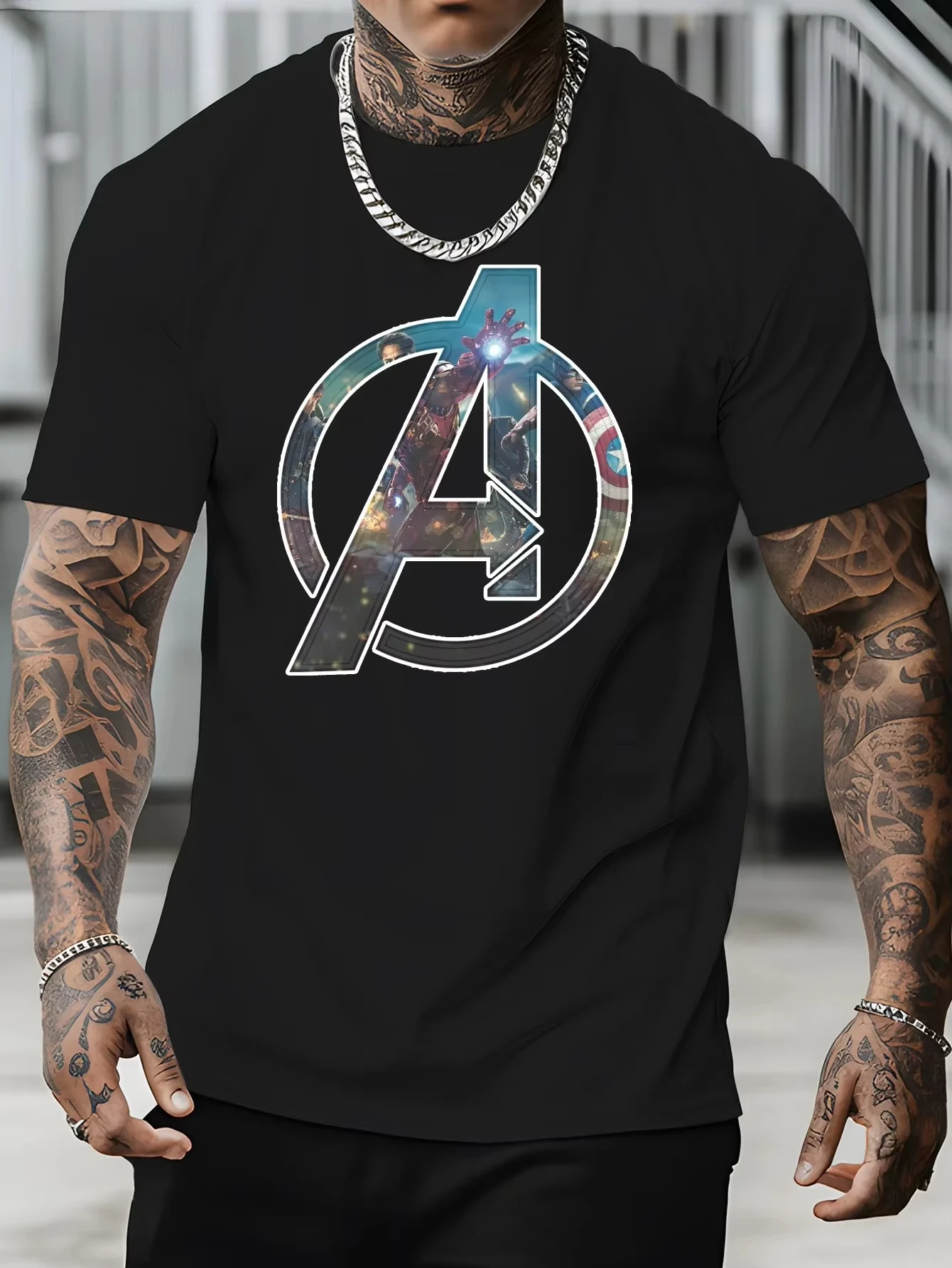 تي شيرت Marvel Tshirt Disney Graphic - بلوزة صيفية كاجوال من مزيج القطن الناعم ورقبة دائرية وأكمام قصيرة مطبوعة بنمط حروف للرجال