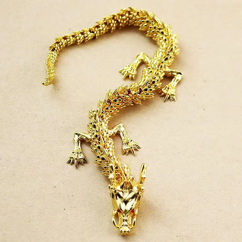 Pure brass Chinese dragon toy Zodiac five-prong Gold dragon hand piece Office decoration can be moved desktop ornaments