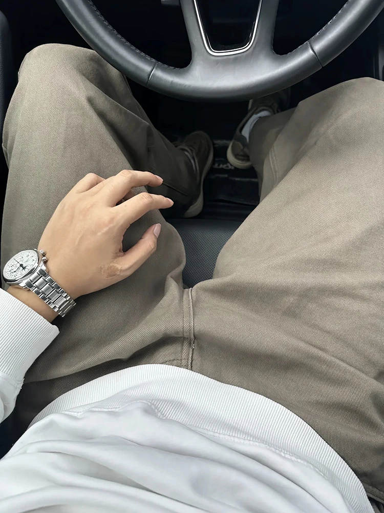 

Retro American Sle Brown Straight Leg Men's Jeans Autumn Winter Casual Workwear Trousers Cleanfit Knife Design