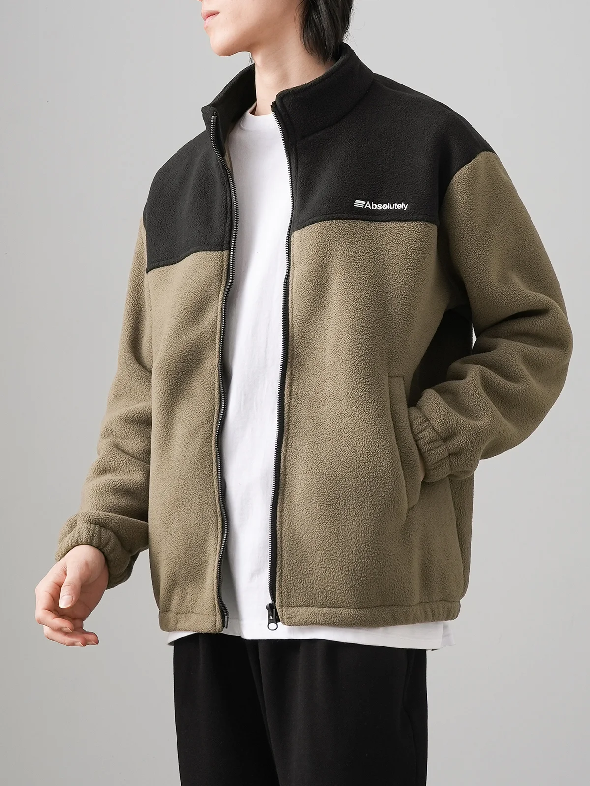 

Dukun Men's Fce Lined Thiened Jaet Autumn Winter Warm Stand Collar Open Cardigan Color Blo Design Polyester Fiber