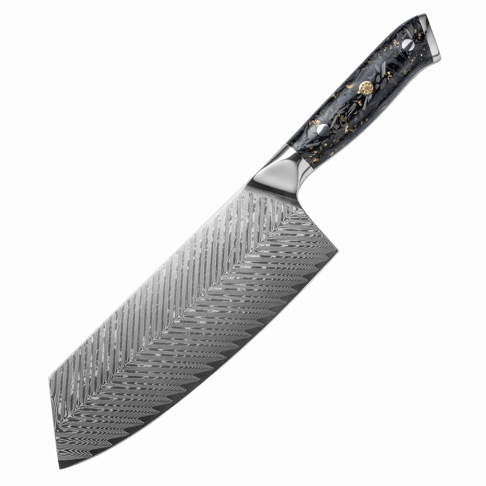 YAN Professional Japanese Damascus 7.5 inch Cleaver Knife 67 Layers VG10 Steel Sharp Kitchen Knife Carbon Fiber Composited Resin