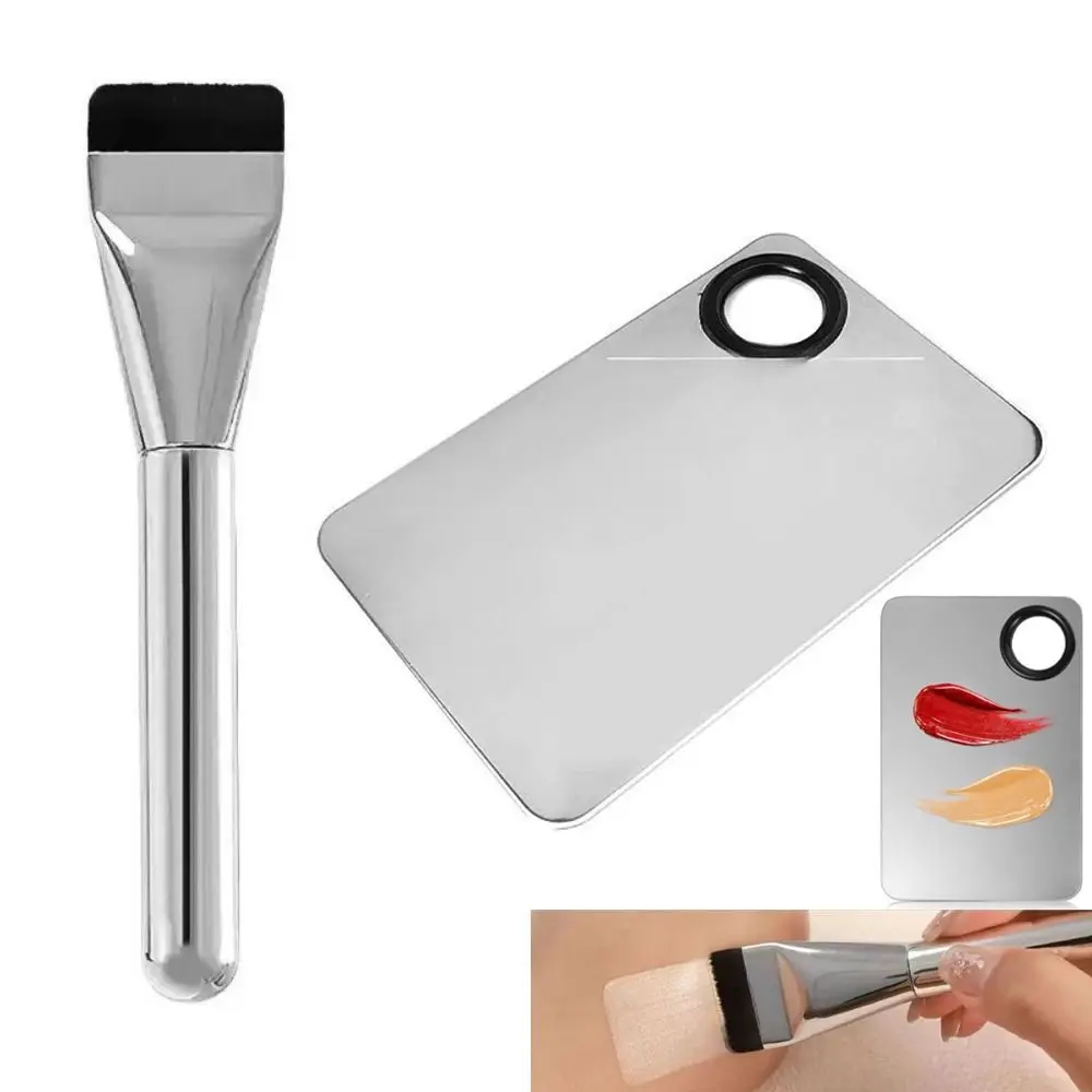 Practical Stainless Steel Makeup Mixing Palette One-Line Spatula Included Cosmetic Beauty Tool Ultra-Thin Makeup Brush Makeup