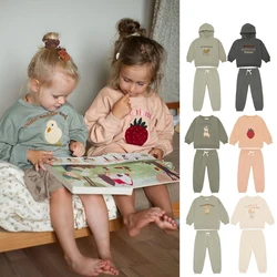 New Children's Cartoon Sweatshirt KS Baby Boys Girl Embroidered Hoodies Pullover Pants Suits for Autumn Kids Cotton Clothing Set