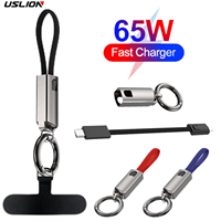 USLION 30CM 65W USB C Cable Braided Aluminum Phon0e Lanyard Type C to Type C Cable Fast Charging USB Cable