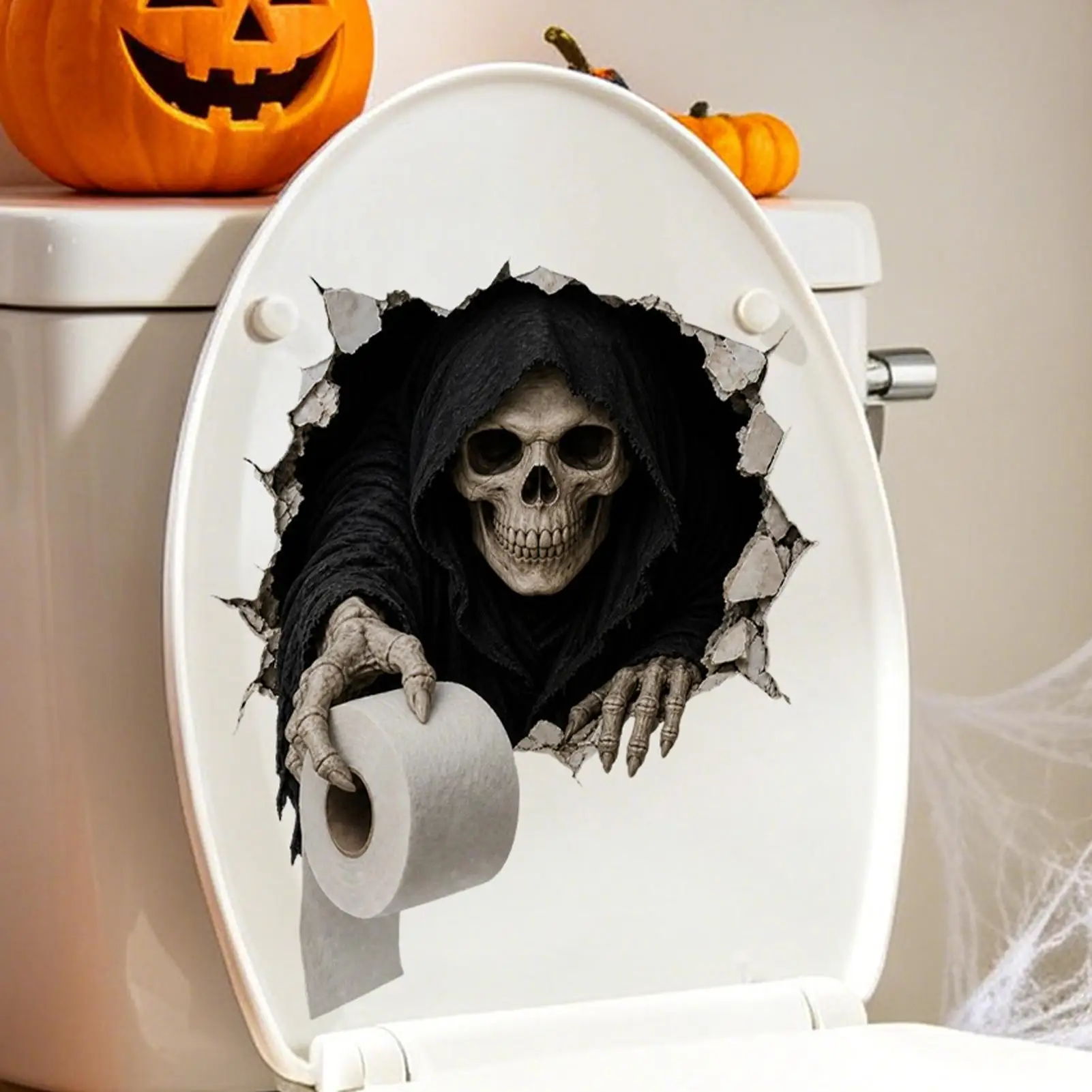 3D Illusion Toilet Decals Waterproof Halloween Bathroom Decor Removable PVC Sticker Set for Toilet Seat Lid Party Supplies
