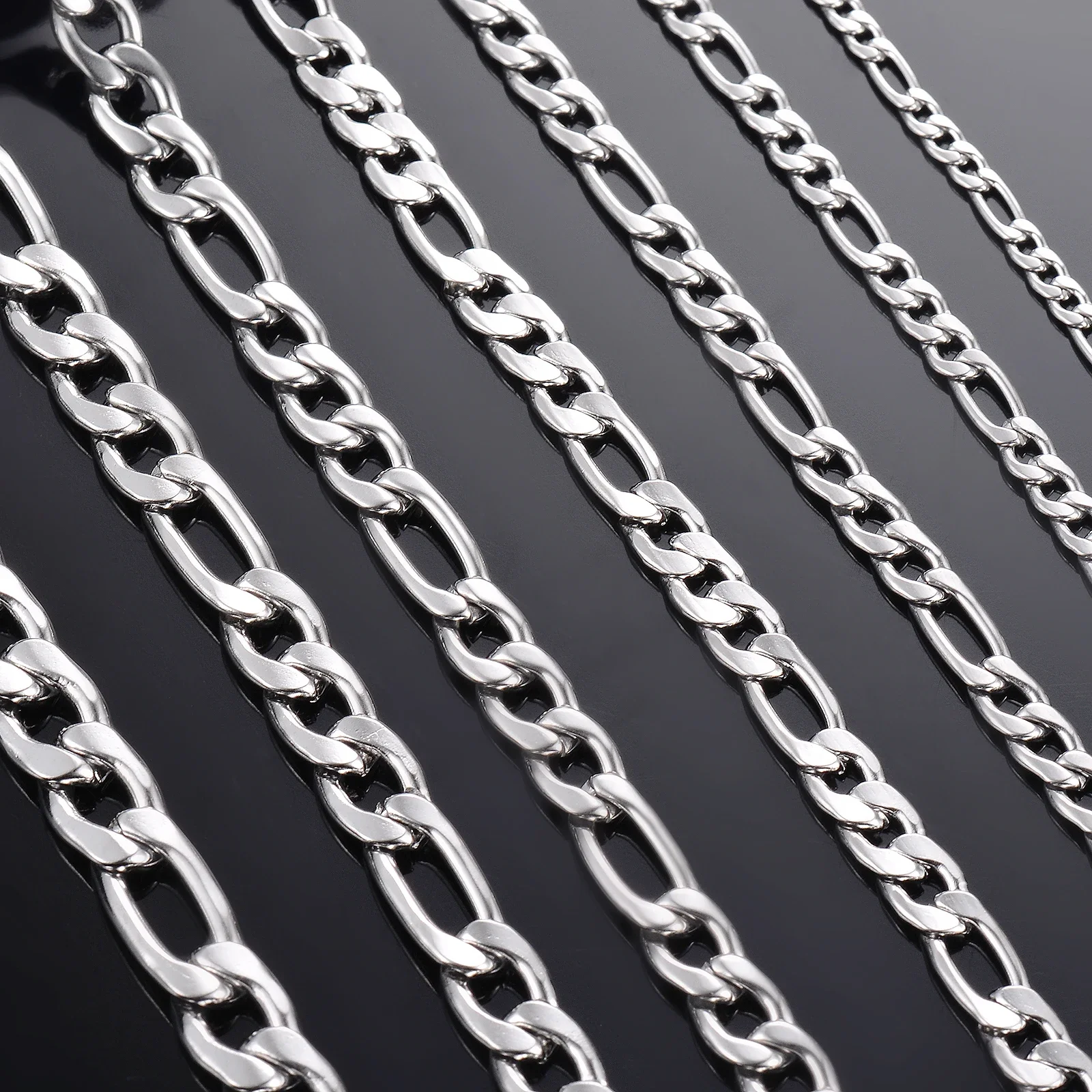 1 Stück 3mm/3,8mm/4,5mm/5mm/6mm/7mm/7,5mm Figaro-Gliederkette Schmuck Klassische Panzerkette Halskette aus Edelstahl für Männer und Frauen – Detail 3