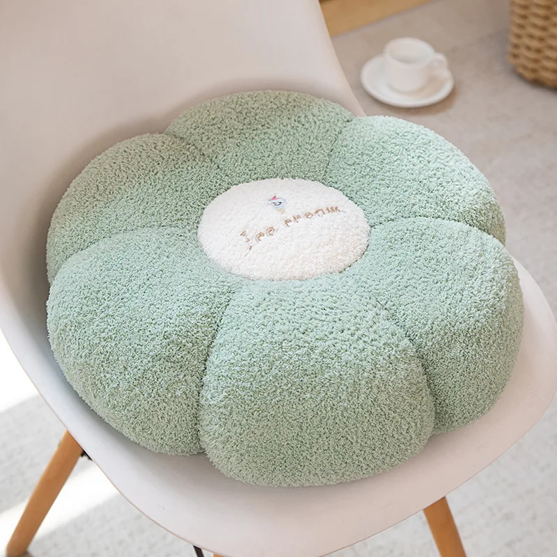 Teddy Fleece Flower Floor Pillow, Thick Round Seat Cushion for Bedroom Tatami