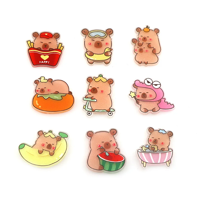 10pcs Kawaii Cartoon Capybara Acrylic Flat Back For Cabochon Diy Hair Accessories Phone Case Decor Jewlery Findings