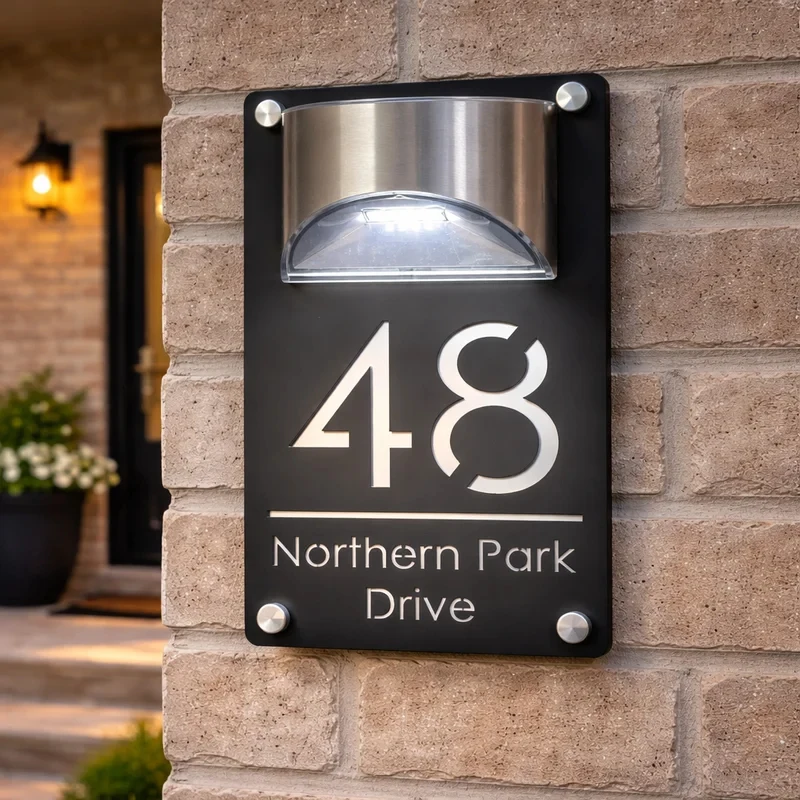 Personalized Solar Outdoor Light House Number Sign Laser Cut Acrylic Address Name Plaque 3D LED Wall Signs Home Decor Gift Plate