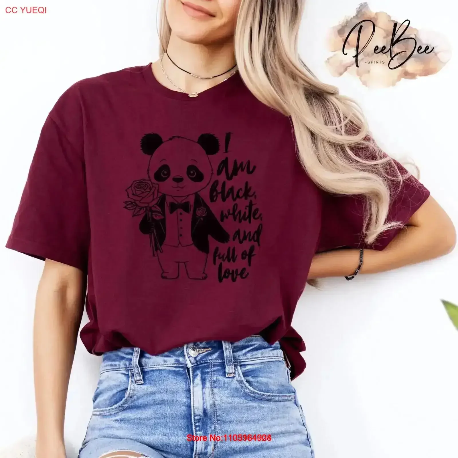 

Romantic Panda Softstyle T Shirt Funny Animal with Rose Black and White Love Saying Top for vintage Washed fashion vintage