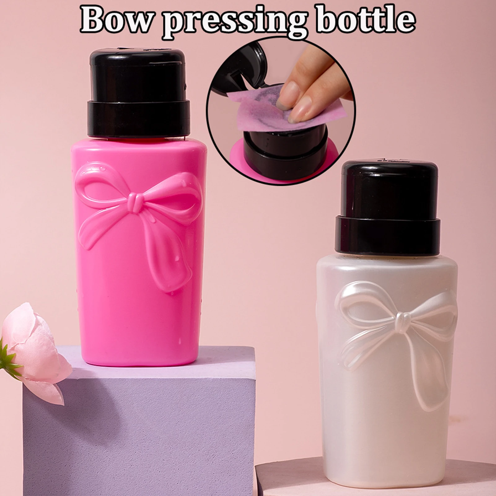 200 ml Leere Nagellackentferner Flasche Mit Schleife Design Pumpspender Make-Up Entferner Wasser Für Nail art Salon Heimgebrauch