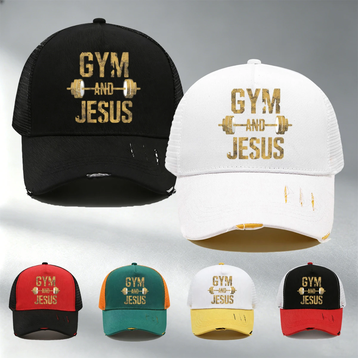 Men's JESUS Printed Tear Design Baseball Cap-Trendy Design, Breathable Mesh, Suitable For Outdoor Sports, Casual Cap,Sports Cap