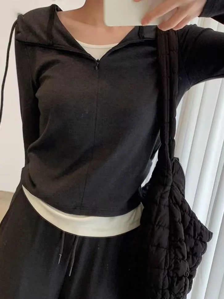 

Модный повседневный женский комплект с капюшоном и высокой талией, утягивающий топ, широкие брюки, костюм из двух предметов, осенняя коллекция 2025