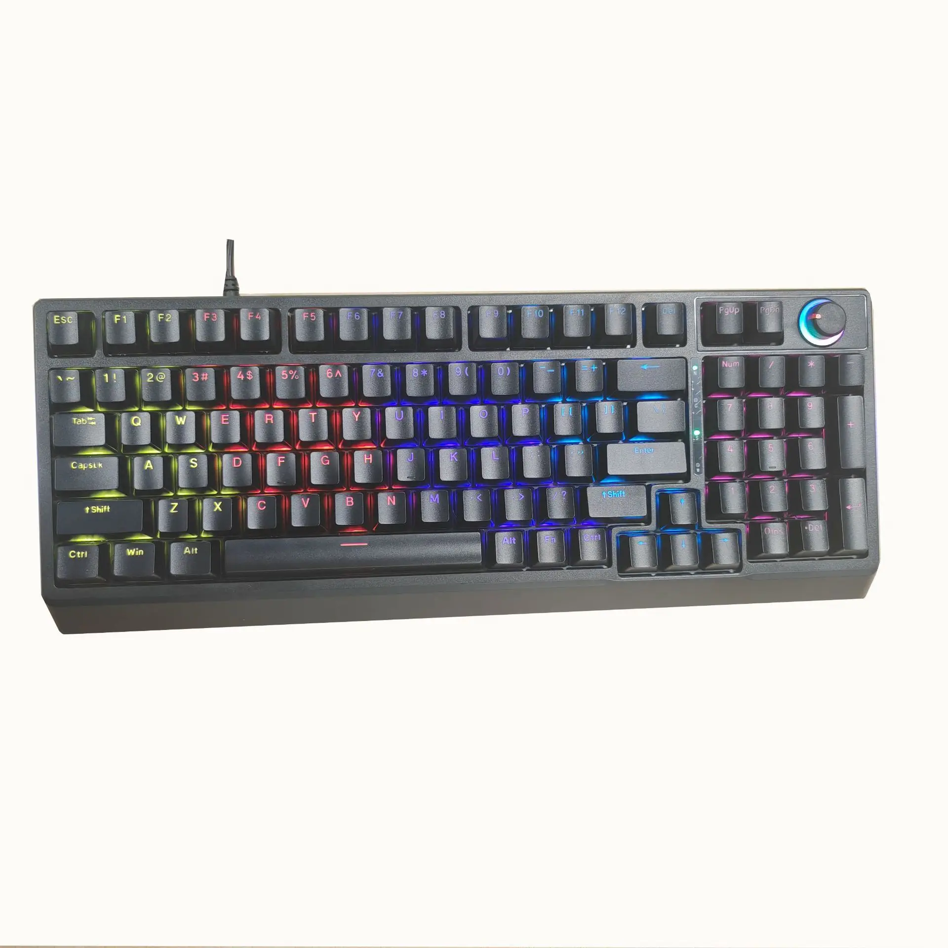 

KM98 Wired 98 Key Mechanical Keyboard with Knob Blue Switch Mixed RGB Backlight 26 Key Anti Ghosting Gaming Keyboard