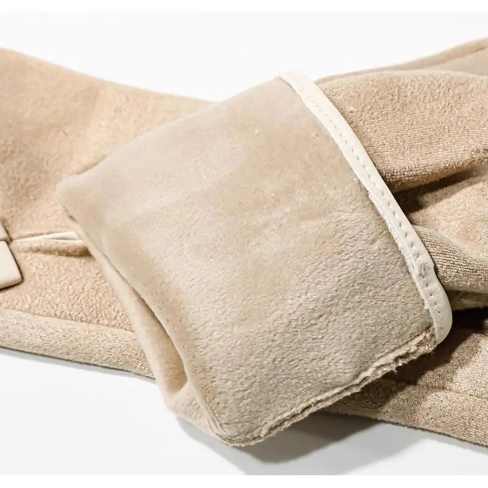 All-Match Velvet Winter Bow Suede Gloves Soft Bownot Pu Leather Gloves Thick Waterproof Women Cycling Mittens Outdoor