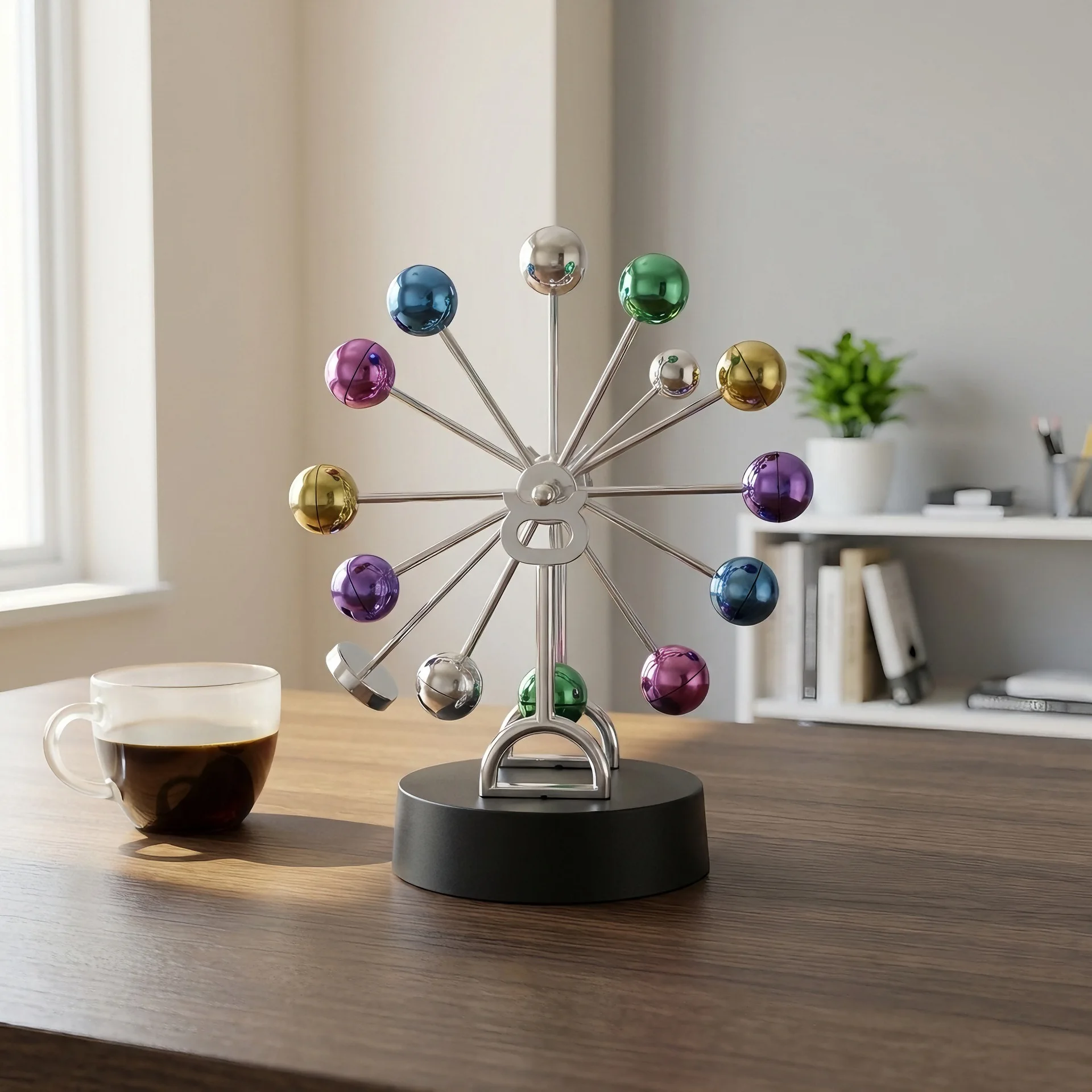 1Pcs Cosmic Balance Magnetic Perpetual Motion Ferris Wheel Decoration Eternal Swivel Sphere Kinetic Desk Ornament Modern Decor