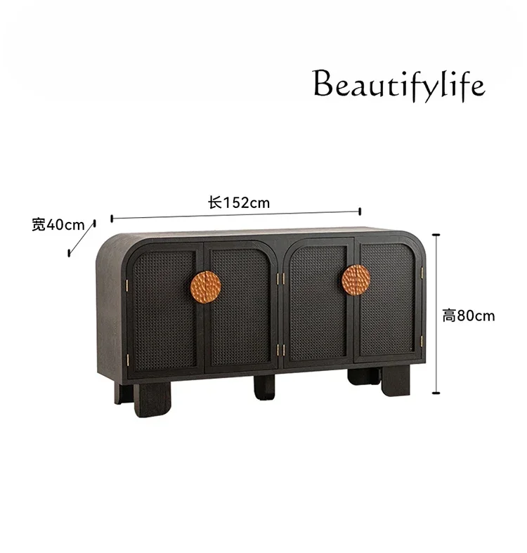 

Medieval entrance cabinet rattan living room home shoe cabinet household solid wood dining side storage locker