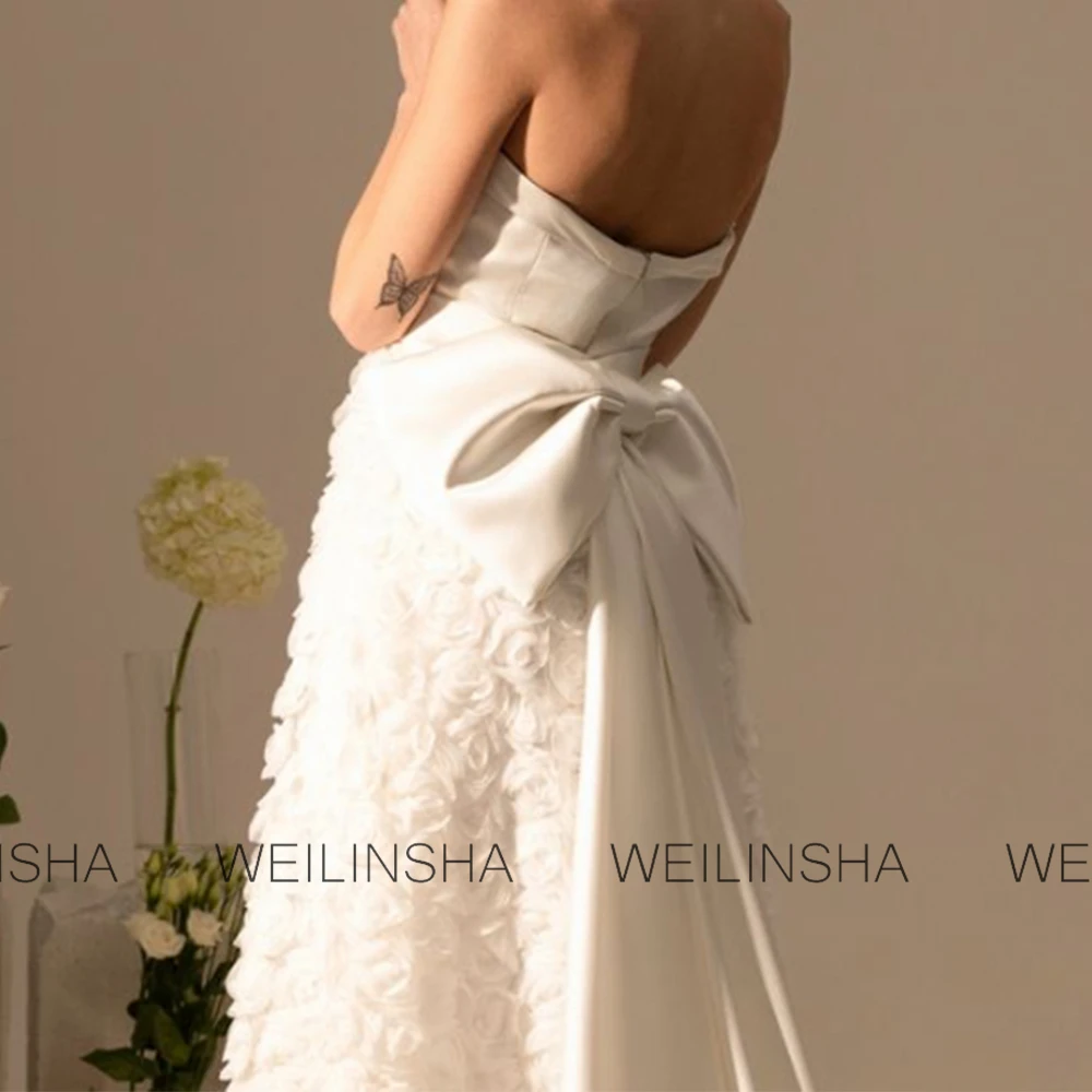 Luxury Wedding Party Dresses for Women 2025 Satin A-line Engagement Dress Ivory Strapless Applique Bow Hall Wedding Dress Long