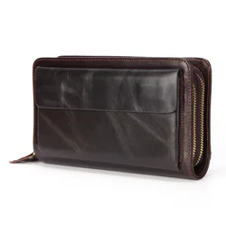 Retro Lederen Grote Mannen Clutch Portefeuilles Heren Portemonnee 100% Echt Lederen Lange Lederen Mannelijke Portemonnee Billetera Hombre Portemonnees Bolso Sac