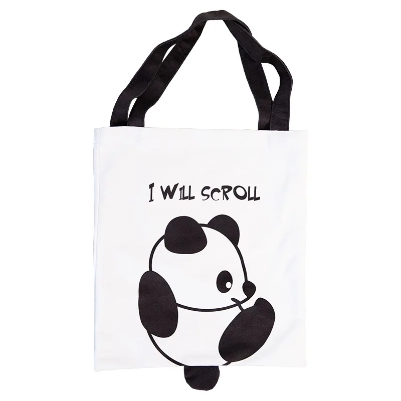 Cute Panda Lion Canvas Shopping Eco Bag Simple Minimalism Designer Tote novità Animal Print due spallacci all'ingrosso