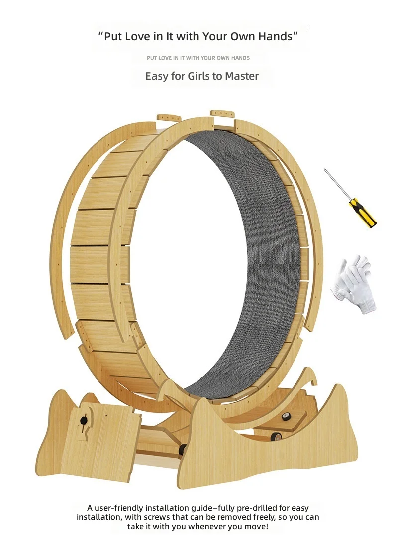 Cat Treadmill, Self-Installing Silent Pet Exercise Wheel, High Fiber Board, Indoor Quiet Design for Cats, Fitness Toy
