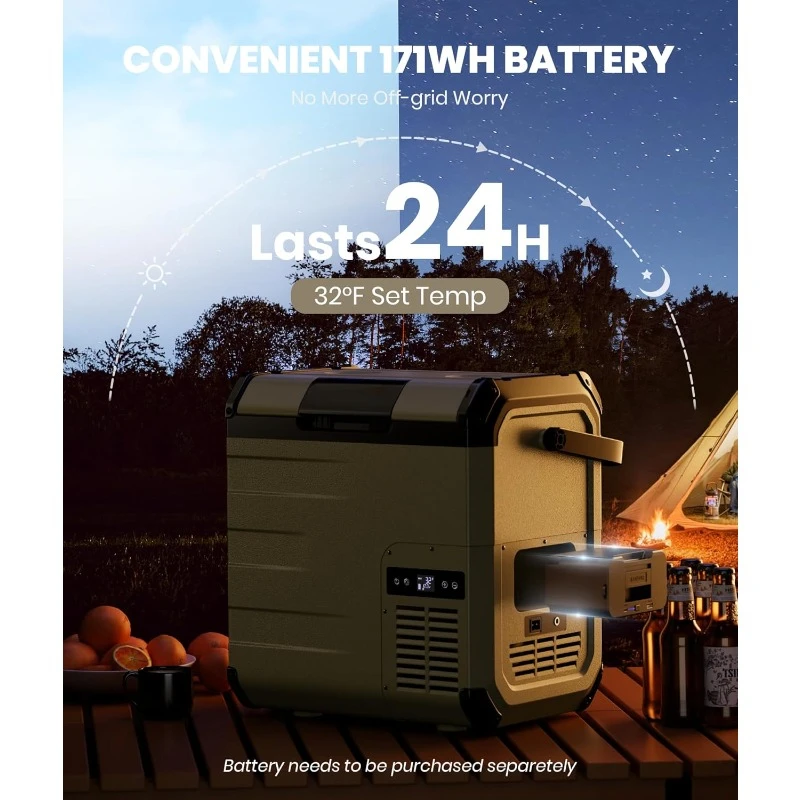 D18 12 Volt Car Refrigerator, Portable Freezer 19Qt/18L Battery & Solar Powered Cooler 25W, -4~50℉, 12/24V DC, 110~240V AC,