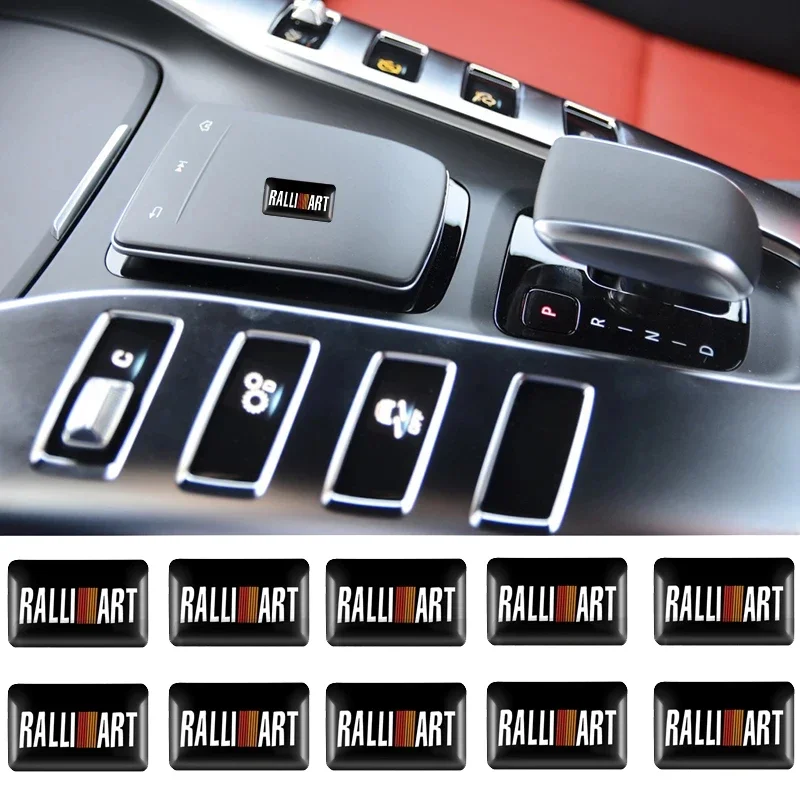 10PCS Car Multimedia Button Stickers for Mitsubishi Ralliart Logo Lancer ASX Colt Pajero Outlander Eclipse Control Panel Emblem