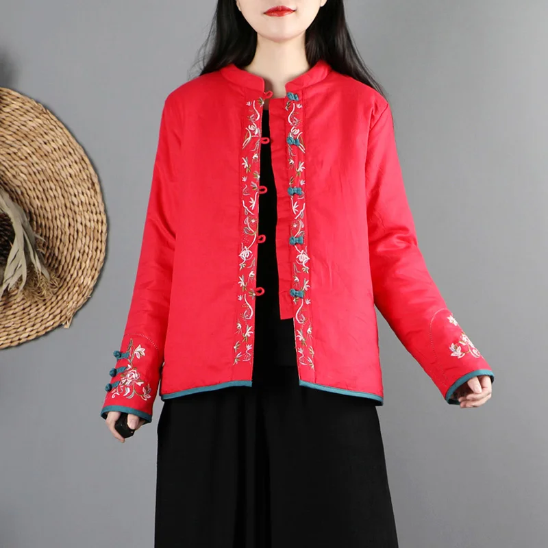 

Chinese Style Tradition Harajuku Jacket Ethnic Cotton Linen Short Coat Women Embroidery Quilted Autumn Winter Vintage Tang Suit