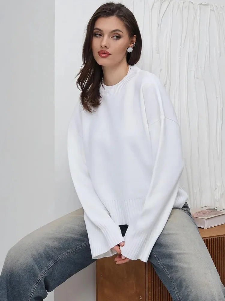 

Autumn Winter Loose Knitwear Top Women's Basic Solid Color Short Pullover Sweater Knitted