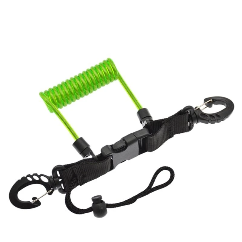 

652F Underwater Diving Lanyard with Clamps & Quick Buckle Diving Coiled Lanyard Antilost Spring Rope Strap Diving Spring Clip