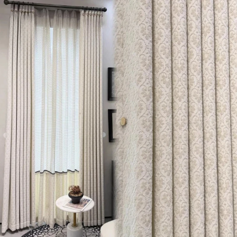 French Milk Tea Jacquard Chenille Thickened Curtains for Living Room Bedroom French Window Balcony Customized Partition Curtain
