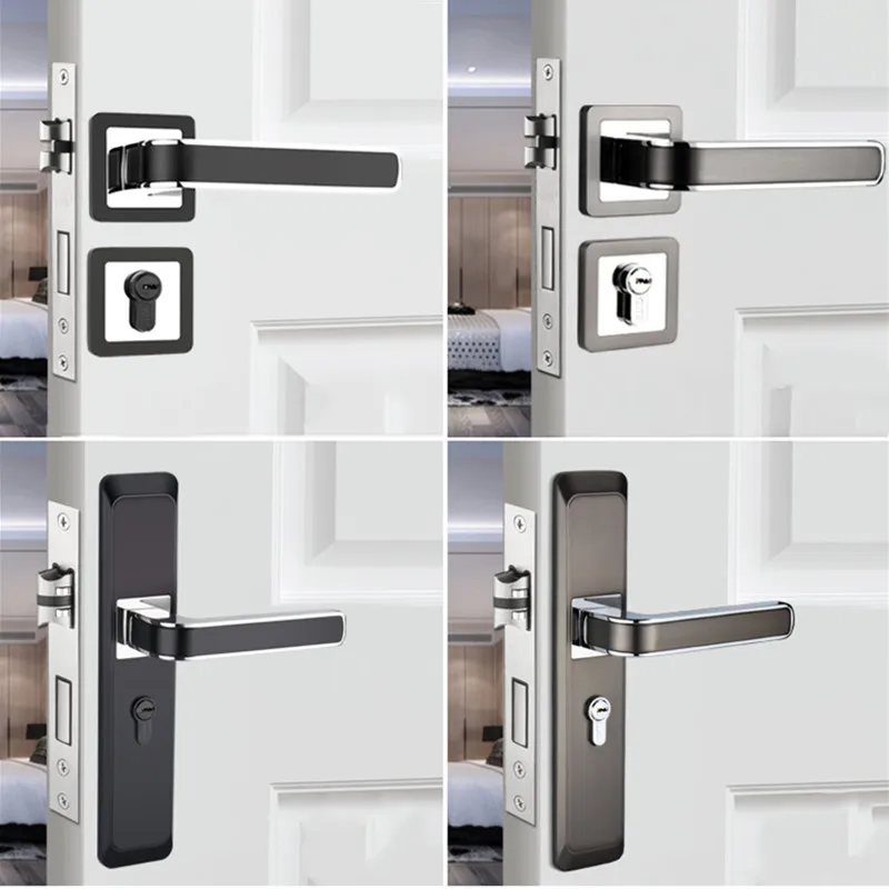 

Zinc Alloy Door Handle Lock Modern Home Security Door Lock Bedroom Silent Gate Locks Interior High Quality Hardware Accessories