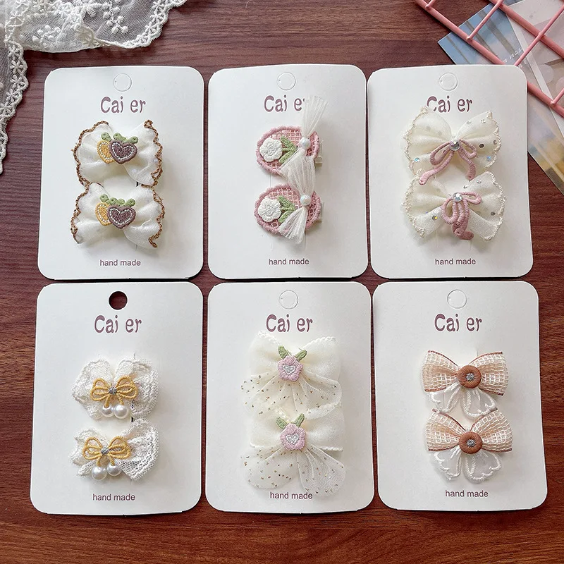 

Милые бежевые заколки для волос с кружевным бантом, полностью тканевые, не повреждают волосы, заколки-зажимы для челки, очаровательные аксессуары для волос для девочек и детей