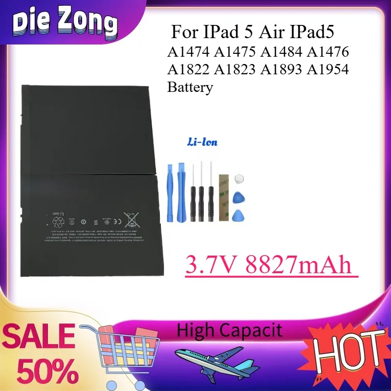 8827mAh 3.7V High-Quality New  Li-Ion Batteries for IPad 5 Air IPad5 A1474 A1475 A1484 A1476 A1822 A1823 A1893 A1954 Battery