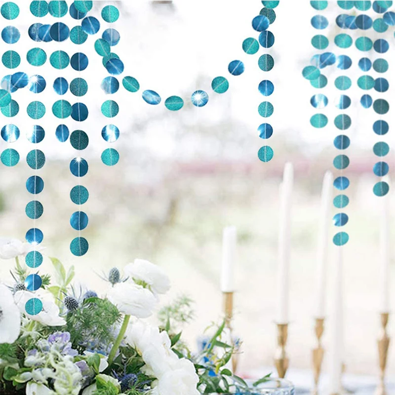 13ft Indigo Teal Blue Wedding Birthday Party Decorations Teal Blue Circle Garlands Hanging For Engagement Bridal Shower Streamer