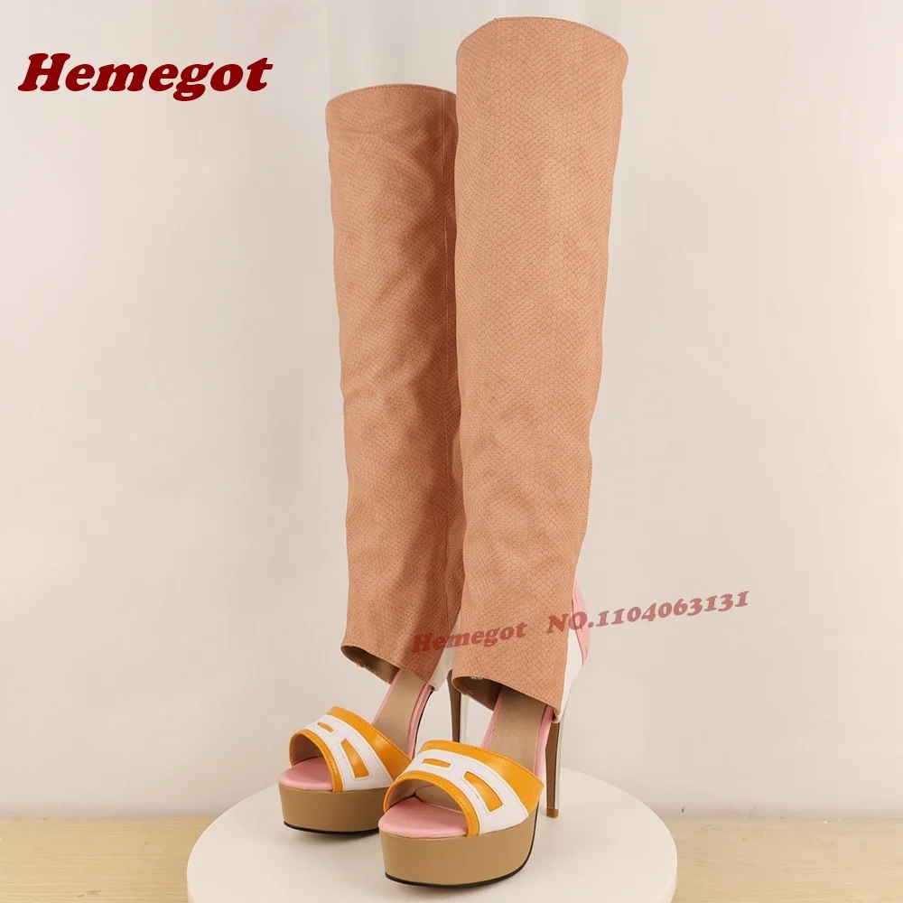 

Pink Splicing Platform Sandals Peep Toe Patchwork Stiletto Heels Leather Summer Sandals for Women Elegant Runway Shoes 2025