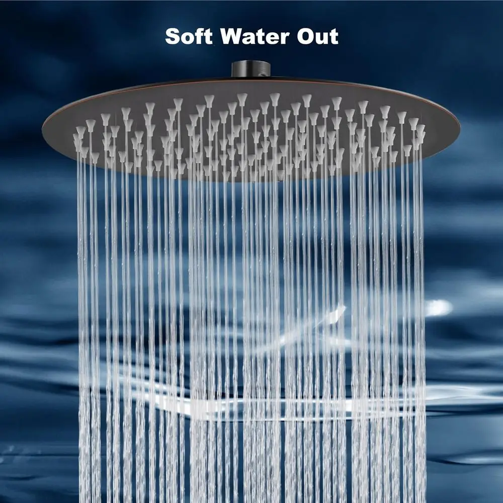 رأس دش مطري كبير من الفولاذ المقاوم للصدأ عالي الضغط مع تصميم برونزي رفيع للغاية ومطلي بالزيت، 12 بوصة