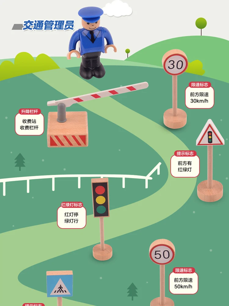 Traje de modelo de señal de tráfico de carretera de madera, juguetes de vista de calle de ciudad de ferrocarril escena educativa para niños accesorios de señal de carretera Diy, XT255