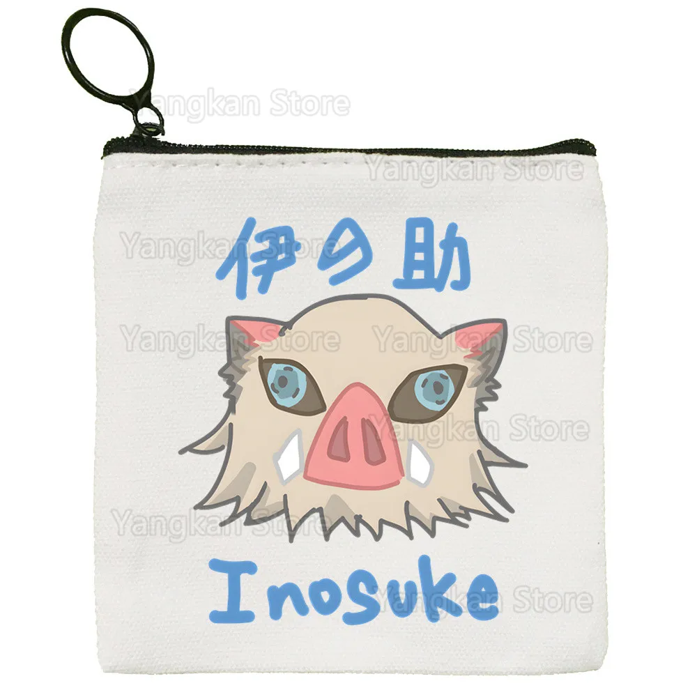 Demon Slayer Inosuke Simpatico mini portamonete in tela Portafoglio per studenti Portamonete con cerniera Portachiavi femminile a mano