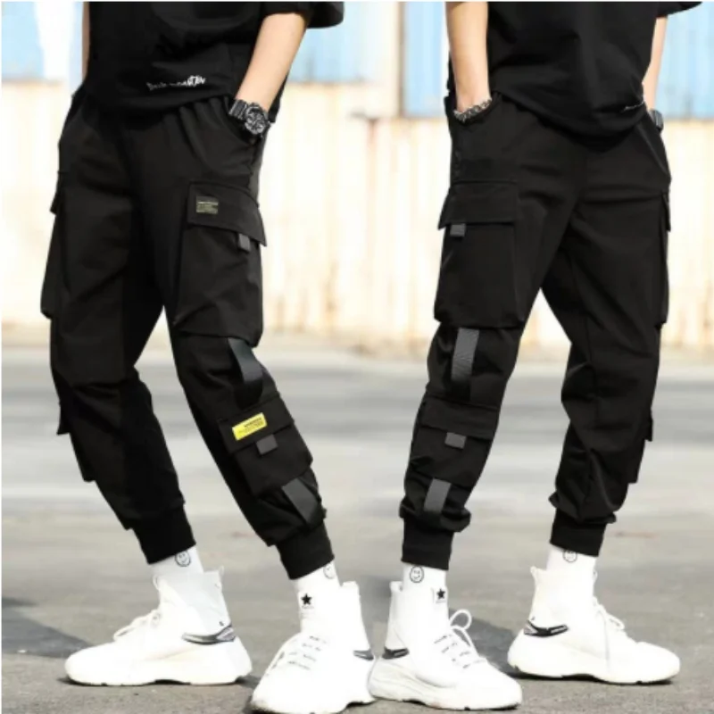 2024 Spring Autumn New Men\'s Korean Fashion Multi-pocket Loose Ins Nine-minute Drawstring Leg Work Pants Casual Daily Sweatpants