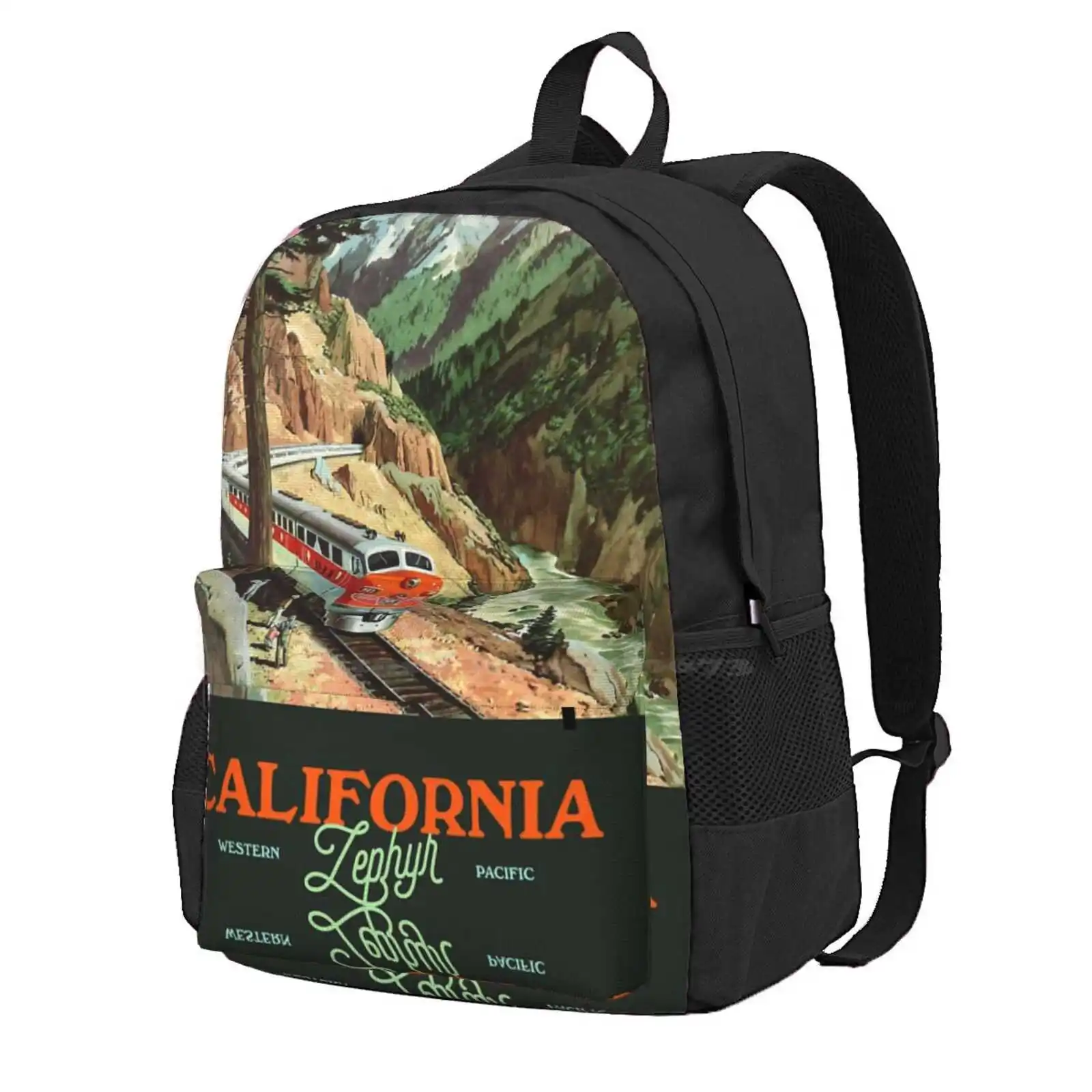 California Zephyr Hot Sale Schoolbag Backpack Fashion Bags Railroad Travel Chicago Engine Railway California Train Station