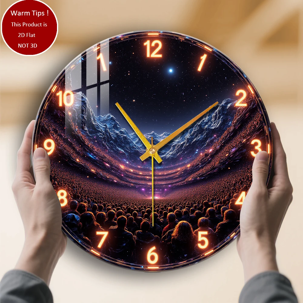 

Настенные часы из закаленного стекла, горные звездное небо, концертные часы для толпы, подходят для настенного декора или настольного дисплея в любом месте