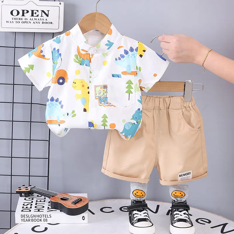 Children Cotton Summer Clothes Baby Boy Cartoon Printe Dinosaur T Shirts Shorts 2Pcs/Set Infant Kids Fashion Toddler Tracksuits