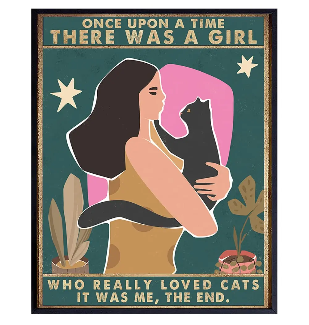 Yellowbird Art & Design - Black cat Wall Art - Cute Cat Poster - There Once Was a Girl Who Really Loved Cats - Cat Lover Gi sign