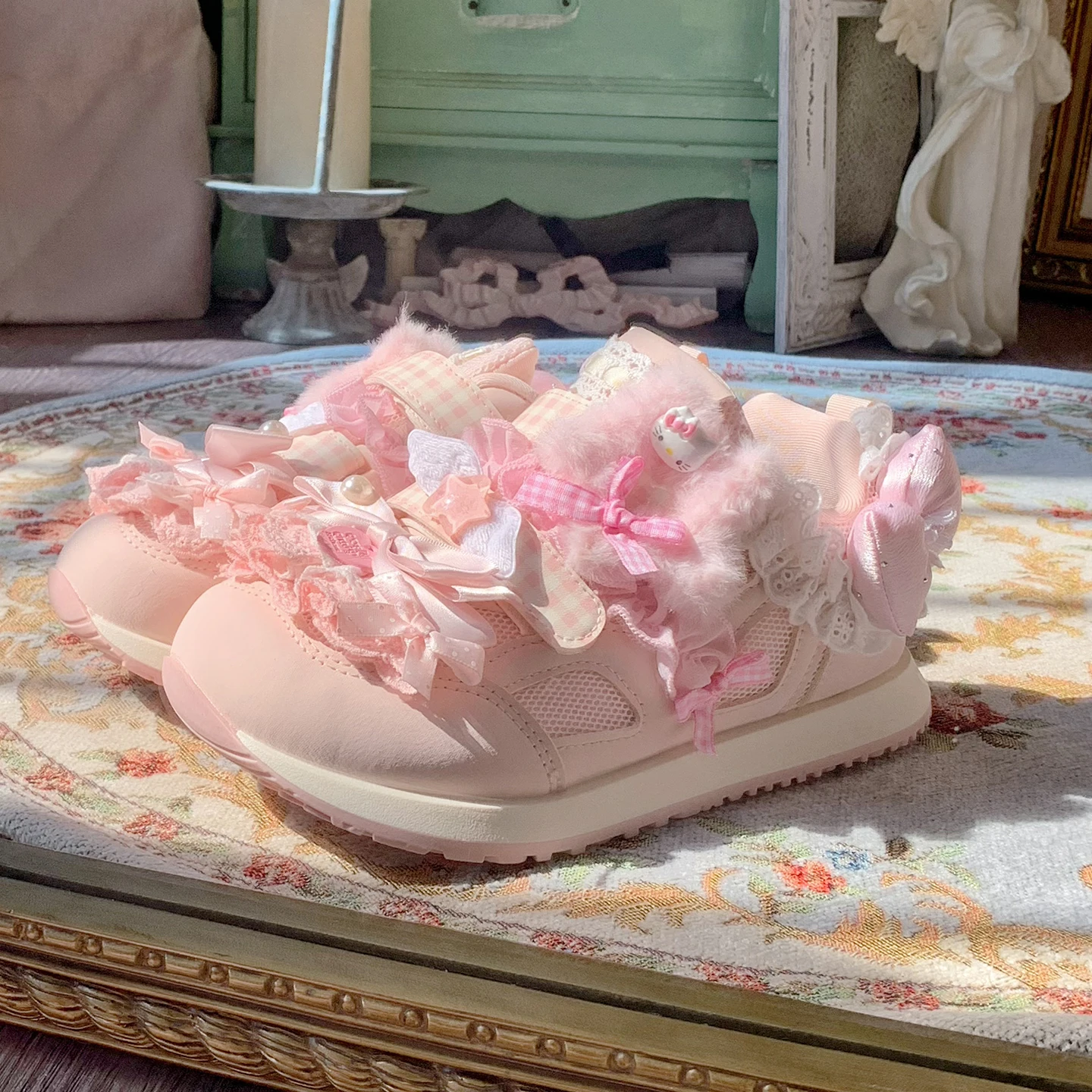 

Pinkyo оригинальные розовые кроссовки с бантом и плюшевой звездой в стиле Лолиты для девочек, милые и милые повседневные туфли в стиле принцессы с круглой головкой