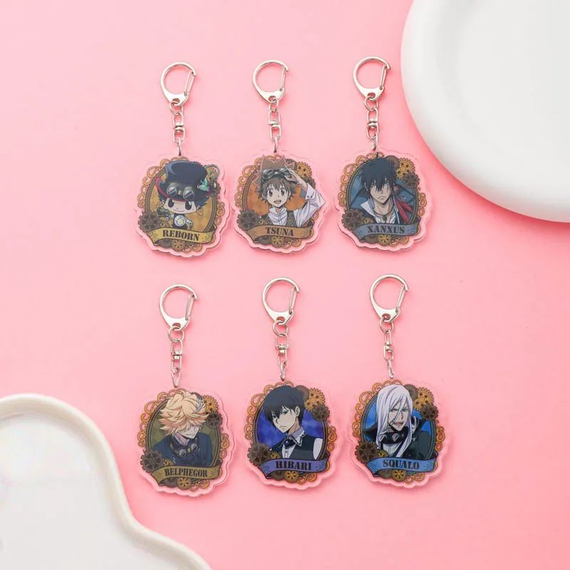 Anime Katekyo Hitman Reborn Acrylic keychain Accessaries Cartoon Funny Bag Pendant Cute Creative Charm Car Keyring Friends Fans