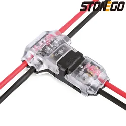 STONEGO T Type 2pin Quick Splice Scotch Lock Wire Connector for Terminals Crimp 22-18AWG Wiring LED Strip Car Audio Cable